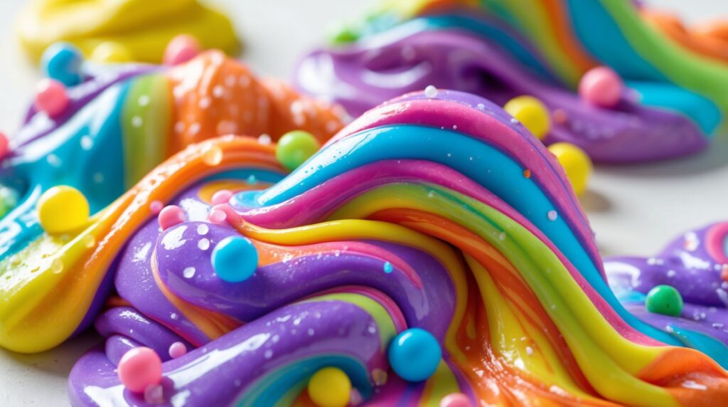 A multi-colored Crunchy Slime with vibrant swirls