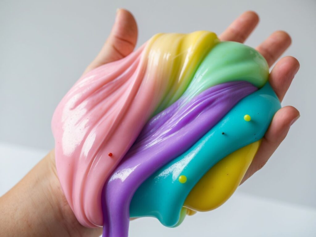 Final color-changing slime showing vibrant colors and smooth texture