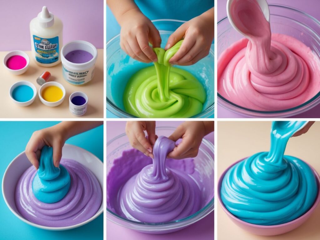 Step-by-step process of making color-changing slime with thermochromic pigments